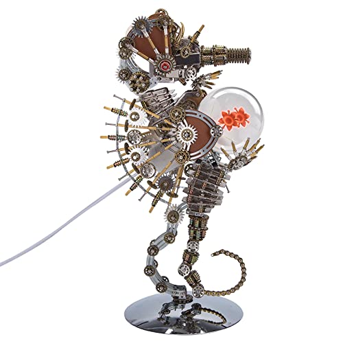 Zestaw samodzielnego złożenia metalowych puzzli 3D kształcie konika morskiego, mechaniczny model konika morskiego lampą fajerwerków, 2100-elementowa metalowa ozdoba (lampa słonecznikowa)