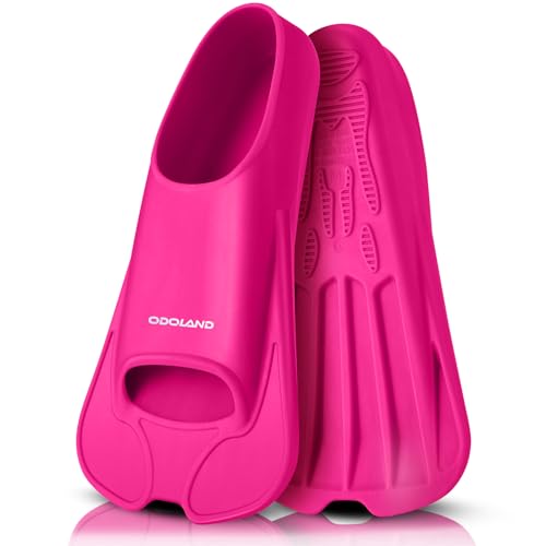Odoland Premium Swim Fins, Light Weight Snorkel Training Fins Adjustable Feet Fins for Swimming Snorkeling Diving, Silicone Smooth Swimming Flippers M