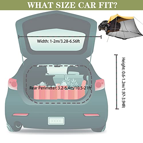 Car Awning Sun Shelter Suv Rear Tent, Camping Truck Canopy, Portable Suv Tent Rooftop With Mosquito Net, Universal Tailgate Tent, For Cuvs, Suvs, Vans, 3-4 People, 6.56Ftx12.79Ft (Yellow) #TOP6