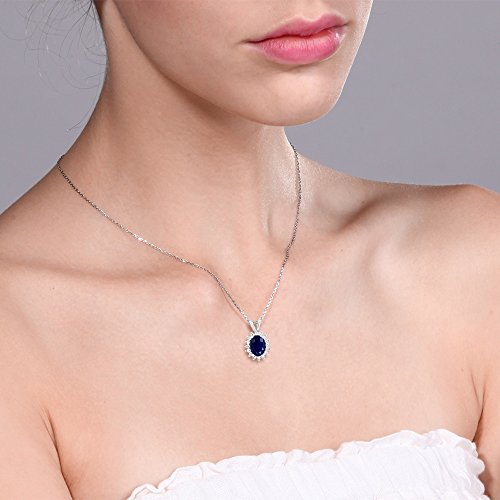 Gem Stone King 925 Sterling Silver Oval Gemstone Birthstone Pendant Necklace | Oval 8X6MM | Halo Pendant Necklace for Women | With 18 Inch Chain3
