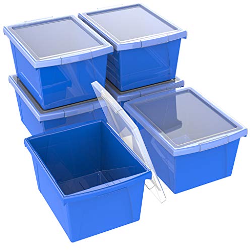 Image of Storex 4 Gallon Storage Bin with Lid - Plastic Classroom Organizer for Books and Supplies, Blue, 6-Pack (61412C06C)