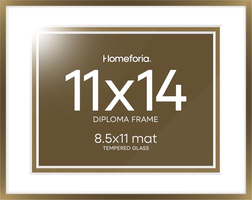 Image of Homeforia 11x14 Diploma Frame Bronze, High End Metal 11 x 14 Certificate Frames with Mat 8.5 by 11, 11by14 Document Frame Matted to 8.5x11, Award Graduation Frames, Tempered Glass, Wall Kit, Set of 2