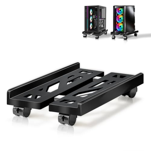 Hmfmdy Mobile CPU Stand, Desktop PC Stand, Adjustable Computer Tower Stands CPU Rolling Stands, Computer Mobile Cart Holder with Locking Rolling Caster Wheels Fits Most PC Gaming Case - Black