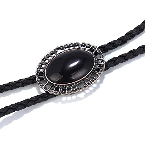 gazechimp Flor De Prata Antiga Oval Preto Resina Gemstone Western Cowboy Bolo Tie