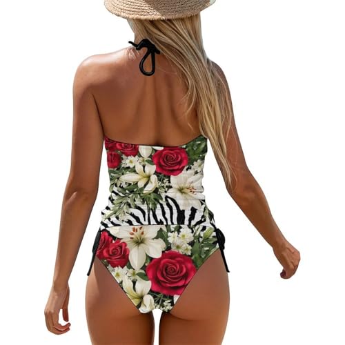 Sexy Tankini Set for Women, Drawstring Side Halter Neck Top and Bikini Bottom Tummy Control Swimsuit2