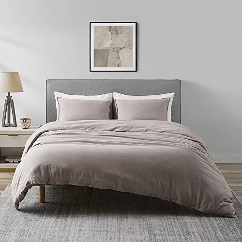 DAPU Linen Duvet Cover Queen, Washed Lightweight Bedding Set with Buttons Closures, 3 PCs Hypoallergenic Soft Linen Cotton Blend Duvet Cover Set with 8 Corner Ties (Gray, Queen/Full)