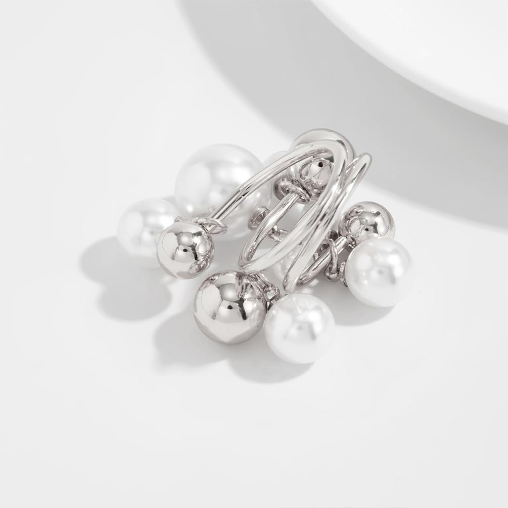 Dainty Gold Beads Beaded Pearl Cluster Ring for Women Exquisite Unique Two-Tone White Pearls Knuckles Rings Y2k Party Prom Valentine Jewelry Gifts - Image 9