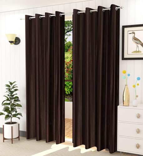 Image of Curtains 7 Feet Long for Living Room - Door Curtains Set of 1 Pcs Panel, Curtain Solid Parda for Home Decor & Office Brown Colour 7 feet (48 x 84 Inch) - 1 Pcs
