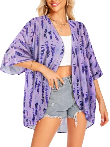Image of Women Kimono Cardigans Casual Summer Tops Cover up Open Front Floral Print Resort Wear 2026