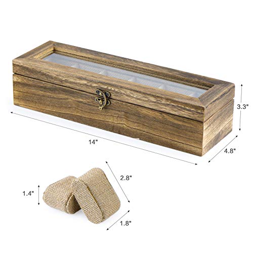 Sriwatana Watch Box Case Organizer Display For Men Women, 6 Slot Wood Box With Glass Top, Carbonized Black #TOP6