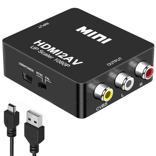Azuxreza Convertitore da RCA a HDMI, Composto da CVBS a HDMI, Adattatore Upscaler 720P/1080P, AV Video Converter, Supporto PAL/NTSC Compatibile Con PS3, TV, PC, STB, Xbox, VHS, VCR, Blue-Ray