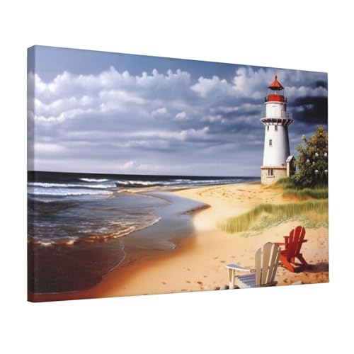 Toile murale colorée YoupO salon déco tableau phares plage de sable chambre coucher 30x45cm