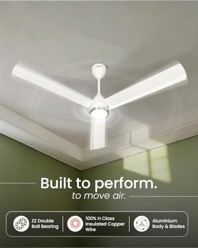 Image of Sujata Premium BLDC Ceiling Fan 1200mm | 3 Years Warranty | Energy Efficient Ceiling fan with light for Living Room, Remote Control BLDC Fan, 5 Star BEE Rated, Slim Air Underlight (Pearl White Chrome)