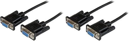 StarTech.com Cable de módem nulo serie DB9 RS232 negro de 6.6 ft, color negro (SCNM9FF2MBK) y cable de módem nulo DB9 RS232 negro de 3.3 ft (3.3