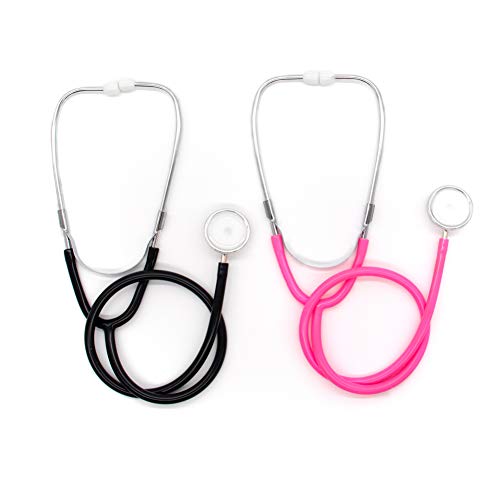AUEAR, Dual Head Stethoscope Creative Stethoscope Working Stethoscope for Children Cosplay Educational Equipment (Black & Pink, 2-Pack)