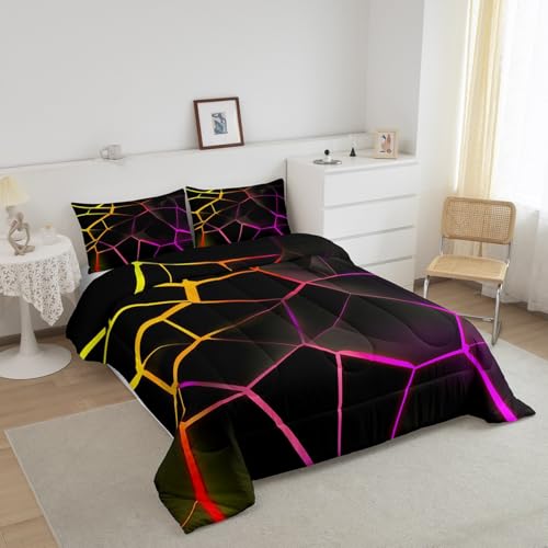 Image of Feelyou Geometric Honeycomb Comforter Set Red Stereoscopic Hexagon Comforter for Kids Boys Girls Beehive Hexagon Bedding Set Geometric Duvet Set Simplistic Room Decor Quilt Twin Size Boys
