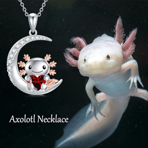 Image of PROESS Animal Birthstone Necklace 925 Sterling Silver Otter /Axolotl /Hippo /Elephant /Dachshund /Monkey /Red Panda Pendant Necklace Animal Birthstone Jewelry Gifts for Women