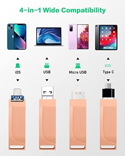 스마트폰용 512GB 포토 스틱, 4in1 기능, 사진을 USB 드라이브로 직접 전송, 사진/비디오/다양한 파일 저장 지원, 아이폰/아이패드/안드로이드/PC 등과 호환 가능. — 사진 2