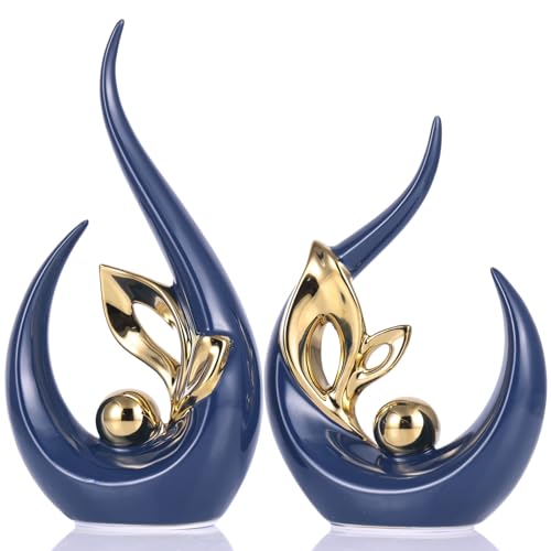 XMGZQ Blue Gold Ceramic Statues for Home Décor Accents,Abstract Art