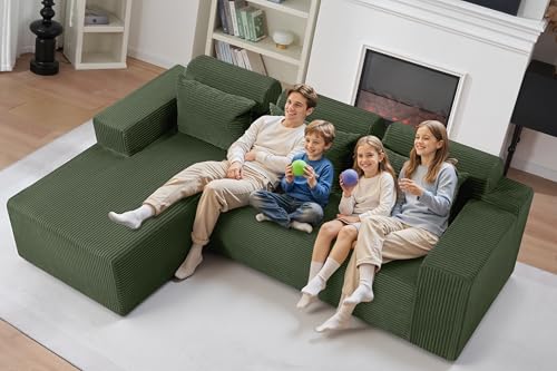 Image of HABUTWAY Sectional Couches for Living Room,No Assembly L Shaped Couch 105 inch Modular Sectional Sofa Couch with Deep Seat,Cloud Couches Furniture Sets for Apartment,Corduroy (Green, Left Facing)