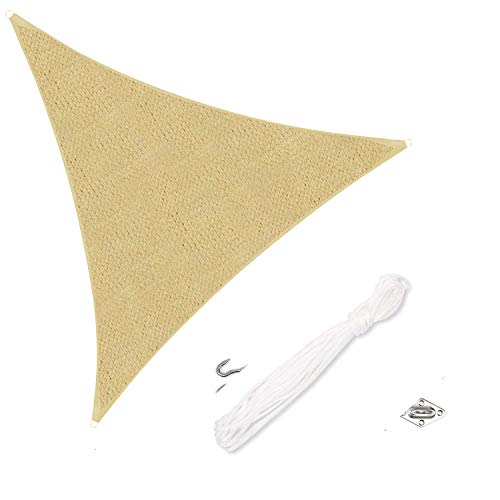Sekey Vela Parasole Triangolo Traspirante Permeabile in HDPE Protezione Antivento con Protezione UV 90% per Giardino Terrazza Campeggio Patio Party, con Corda Libera, 3×3×3m Sabbia