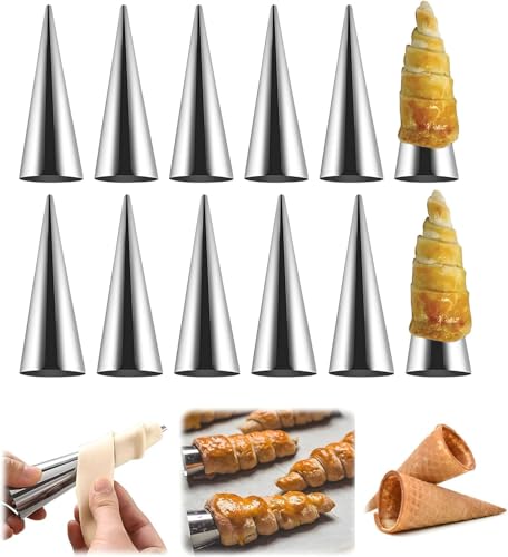 Lot de 12 moules à pâtisserie en forme de corne de crème en acier inoxydable pour cannoli (cône)