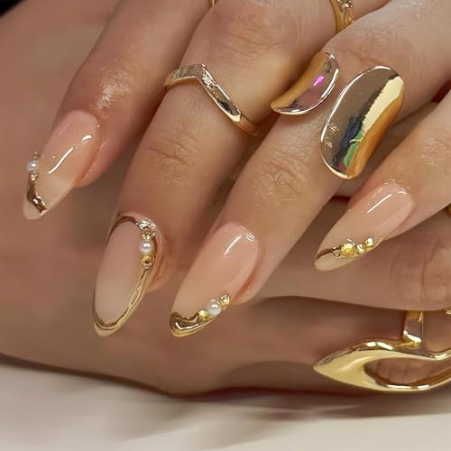 Image of MAYCREATE 24Pcs Press-On Nails, 12 Sizes, Almond False Nail French Press on Fake Nails 3D Embossed Full Cover Press-On False Nails, DIY Nail Art Press-on Nail with Adhensive Tabs