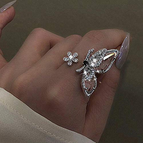 Evild Butterfly Sparkly Ring Rhinestone Bow-Knot Knuckle Ring Wedding Jewelry Adjustable Open Ring Expandable Joint Ring For Women And Girls (A) #TOP3