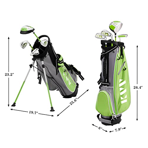 Kvv Junior Complete Golf Club Set For Kids/Children Right Hand, 4-Piece Set Includes Oversize Driver, S# & 7# Irons, Putter, Head Cover, Portable Golf Stand Bag(Lime8-10) #TOP3