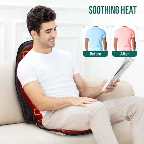Image of Snailax Back Massager with Heat, Vibration Massage Seat Cushion with 6 Vibrating Motors and 2 Heat Levels, Massage Chair Pad for Home Office use, Gifts for Women, Men