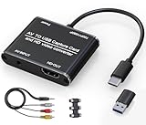 VHS vers Digital Converter USB Video Capture Card pour VCR/DVD/AV/PS2/Wii, adaptateur RCA vers HDMI, sortie analogique vers HD, enregistrement et transfert de vieilles bandes vers ordinateur, compatible avec Windows/Mac