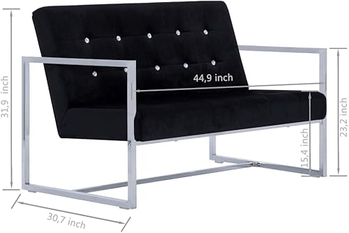 Miniatura 2 de CUSON 2-Seater Sofa with Armrests  Modern 2-Seat Sofa Couch with Metal Legs  Polyester Living Room Sofa with Wooden Frame  Black Velvet with Chrome