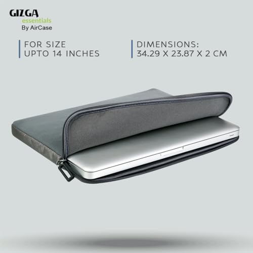 Image of AirCase Gizga Protective Laptop Bag Sleeve fits Upto 14.1 inch Laptop /MacBook, Wrinkle Free, Padded, Waterproof Light Neoprene case Cover Pouch, for Men & Women, Grey- 6 Months Warranty