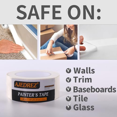 Image of Blue Painters Tape 2 Inch Wide (10 Rolls - 1.88in X 60yds), Wide Masking Tape for General Purpose Wall Painting, Home Improvement Removes Easily Without Leaving Sticky Residue (10 Rolls White)
