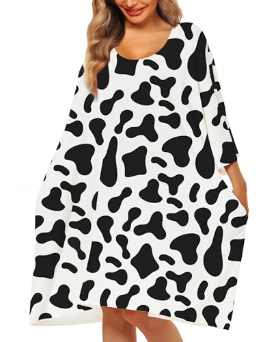 Image of KFUBUO Plus Size Nightgowns for Women Oversized Sleep Tshirts Dress Short Sleeves Sleepwear With Pocket Fit S-5XL