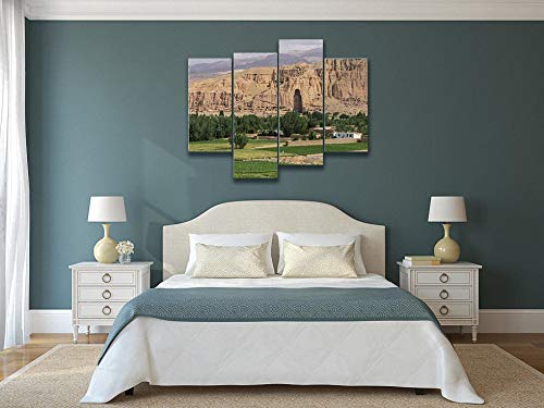 The Giant Buddha - Afghanistan Canvas Wall Art Hanging Paintings Modern Artwork Abstract Picture Prints Home Decoration Gift Unique Designed Framed 4 Panel #TOP1