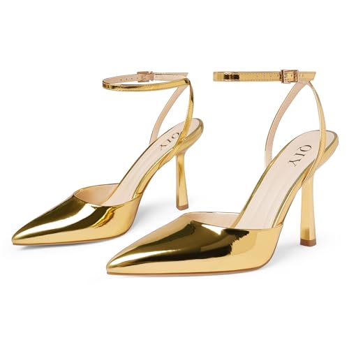 Image of QIY Closed Toe Heels for Women Pumps High Heel Strappy Sandals | Pointed Toe Slingback Women Heels with Ankle Strap, Stilettos Wedding & Bridal Formal Dress Shoes for Evening Party, Prom