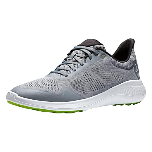 FootJoy Men's FJ Flex Golf Shoe, Grey/White/Lime, 10.5