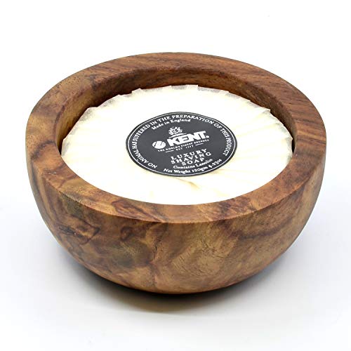 Image of Kent SB6 Mens Shaving Soap Bowl in Dark Oak - Wooden Bowl Shaving Cream for Men 4.23 oz. Shave Soap Puck - Moisturizes and Hydrates, Prevents Skin Irritation and Razor Burn. Barber Quality Shave Cream