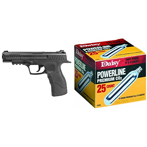 Daisy Powerline 415 Pistol Air Gun Kit & Outdoor Products 25 Count Co2 Cylinder, Silver, 12Gm #TOP25