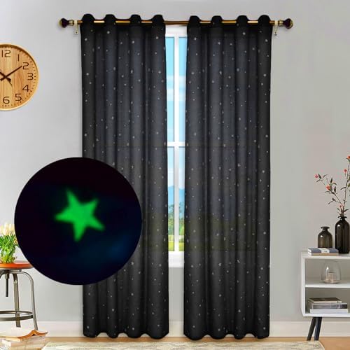 Eimilaly Stars Sheer Curtains Glow in The Dark, Metal Punching Sh...