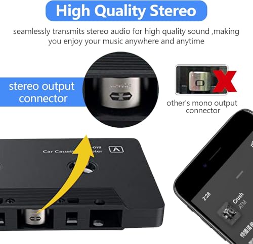 Pixelure Kassetten Adapter für Autoradio, Auto-Audio-Kassette auf AUX-Adapter Bluetooth 5.0, Kassettenadapter mit Mikrofon für Freisprechanrufe