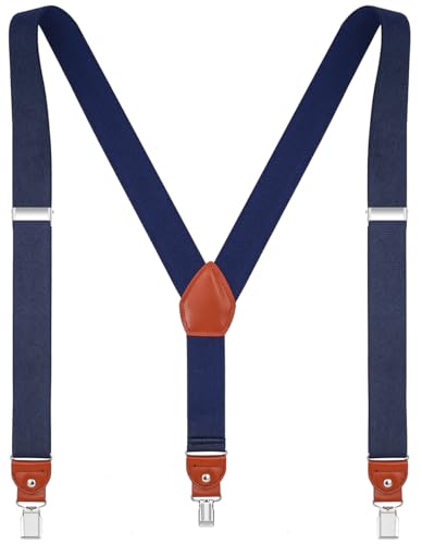 EOAYONY Mens suspenders Elastic Y Back Adjustable Heavy Duty Strong Clips Navy 43 IN
