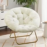 Sweetcrispy Saucer Chairs, Comfy Folding Cozy Faux Fur Living Room Reading Lounge Chair with Soft Thick Padded Seat & Metal Frame Modern Style Bedroom Home Dorm for Kids Adults, X-Large - Cream