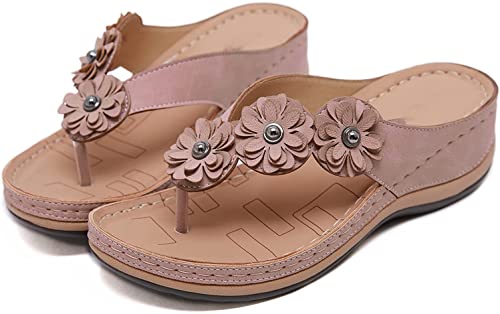 Mules compensées fleuries soulagement pieds gonflés été rose 39