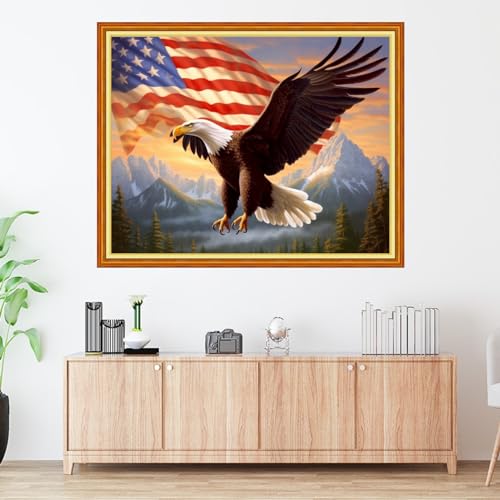 Image of Foxdiviy Cross Stitch Kits - 16x20 inch, 11CT, Pre-printed, Easy for Beginners, Patriotic Eagle Theme, Modern Style, Unisex, All Ages, All Seasons