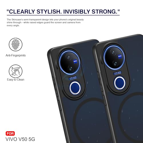 Image of AESTMO Vivo V50 5G / V50e 5G Back Cover | 360 Protection | Matte Frosted Hard Back Translucent | Compatible with MagSafe Accessories for Vivo V50 5G / V50e 5G (Smoke Black Matte PC+Black TPU Bumber)
