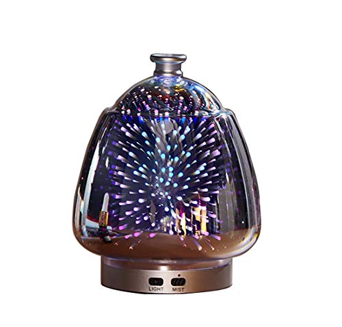 Essential Oil Diffuser 3D Glass Aromatherapy Ultrasonic Humidifier - 7 Color Changing LEDs, Waterless Auto-Off.