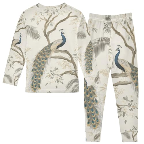Fustylead Vintage Garden Peacock Palm Floral Pajamas Cotton Sleepover PJ Set Long Sleeve Lounge Wear2