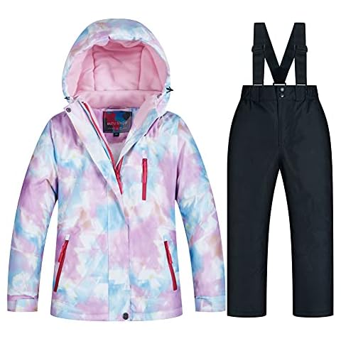 WOWULOVELY Girl's Winter Skisuit Thicken Warm Hooded Snowsuit Toddler Ski Jacket Pants Set(06SC,Black 10) Cover